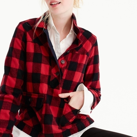 J CREW Buffalo Plaid Pullover Wool Blend Jacket! - Picture 2 of 6